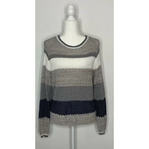 NWT CENY Striped Open Knit Crewneck Sweater L